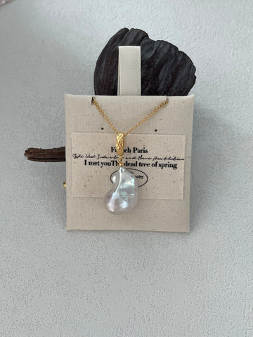 18K Silver-Gold Plated Baroque Pearl Pendant Necklace