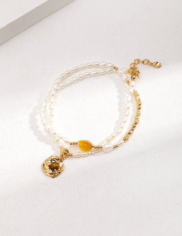 Tiger's Eye Stone & Pearl Astrology Necklace