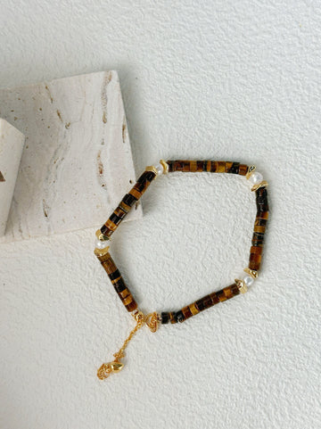 Caramel Tiger Eye & Pearl Bracelet