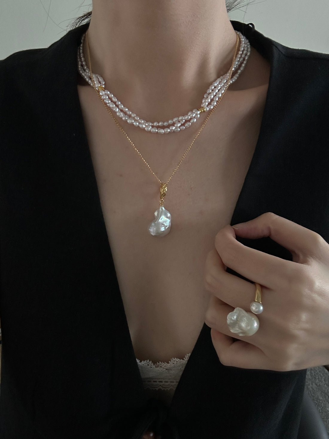 18K Silver-Gold Plated Baroque Pearl Pendant Necklace