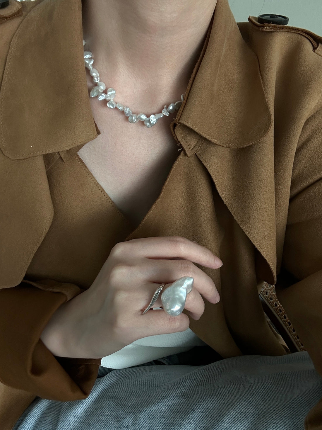Organic Matte White Classic Keshi Pearl Necklace