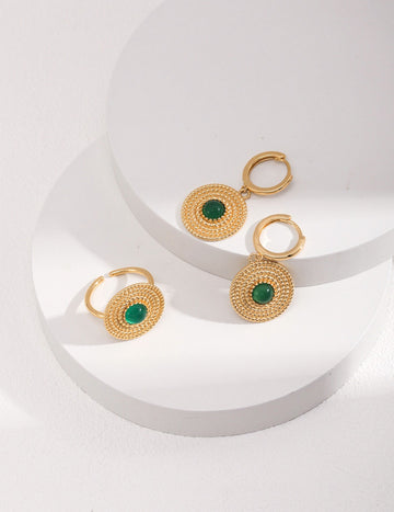 Vintage Chalcedony Disk Earrings