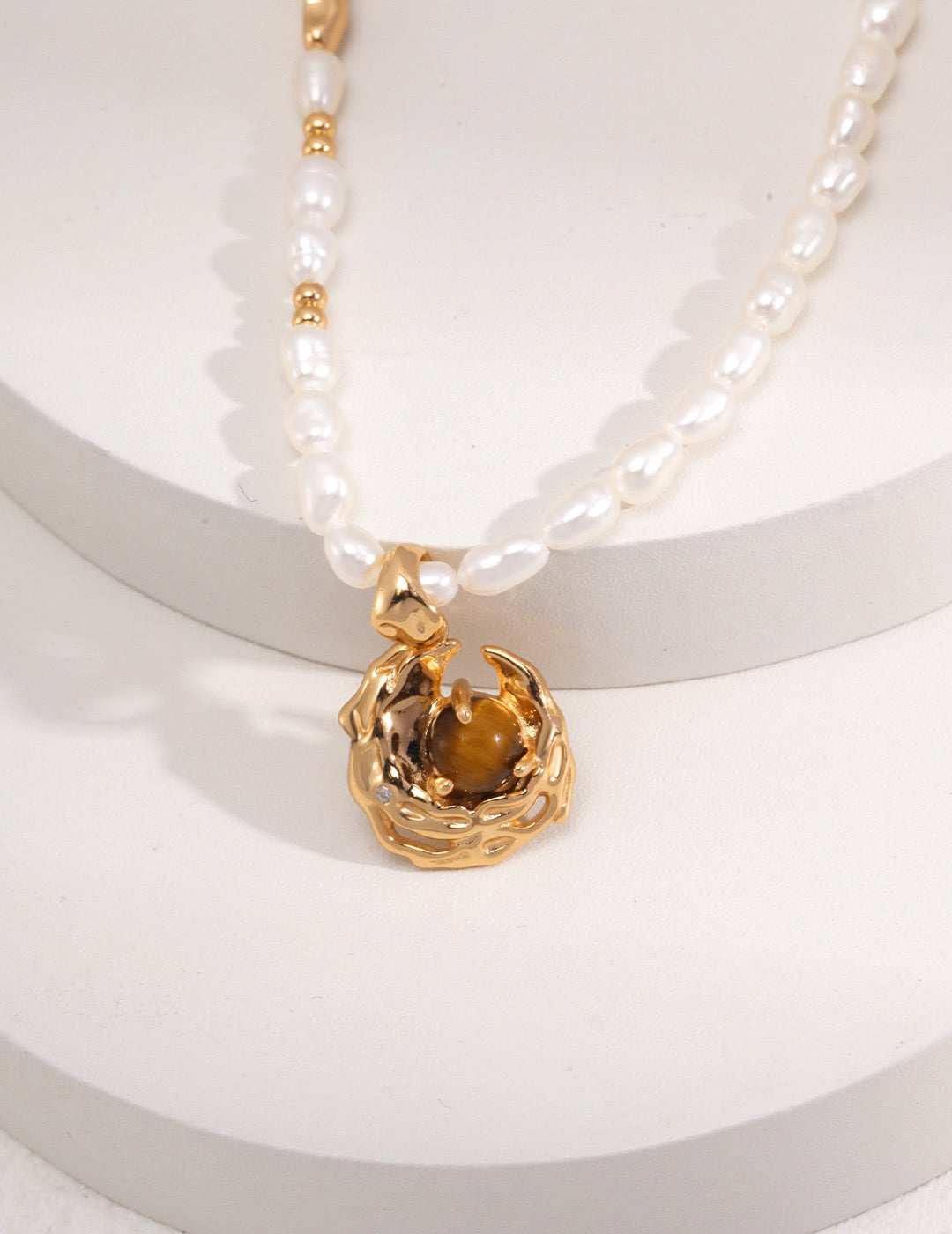 Tiger's Eye Stone & Pearl Astrology Necklace