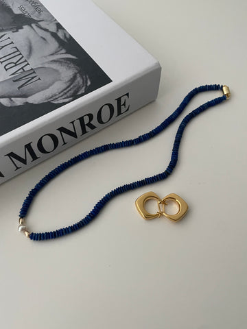 Lapis Lazuli & Pearl Beaded Necklace