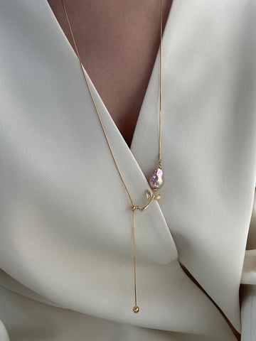 Golden Rose · Adjustable Pearl Long Necklace