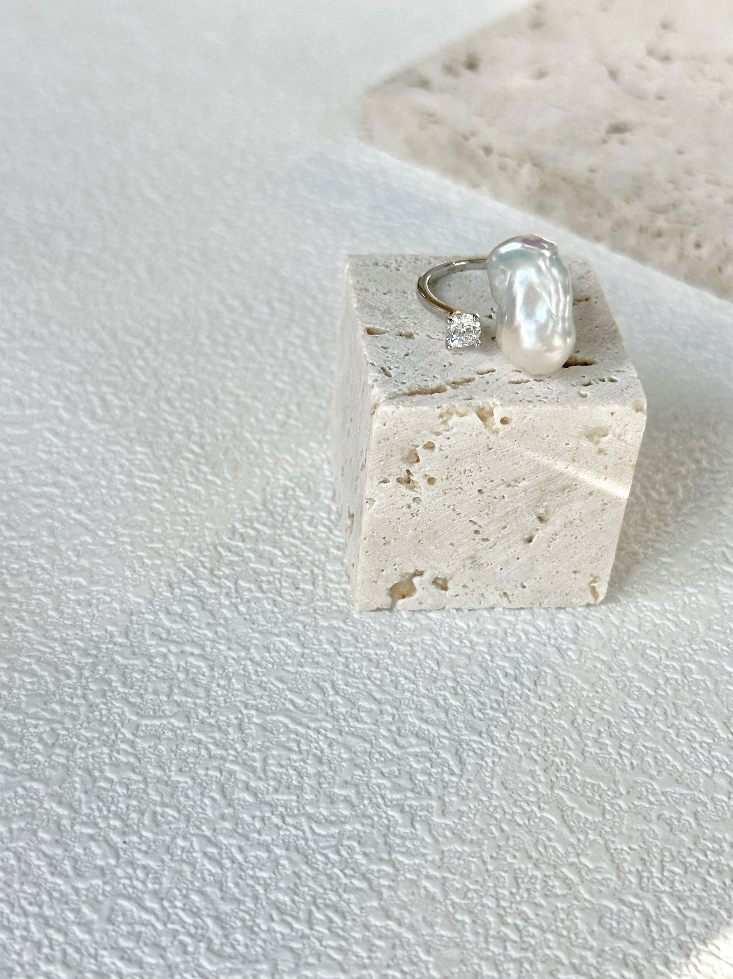 Baroque Pearl & Diamond Open Ring
