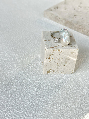 Baroque Pearl & Diamond Open Ring