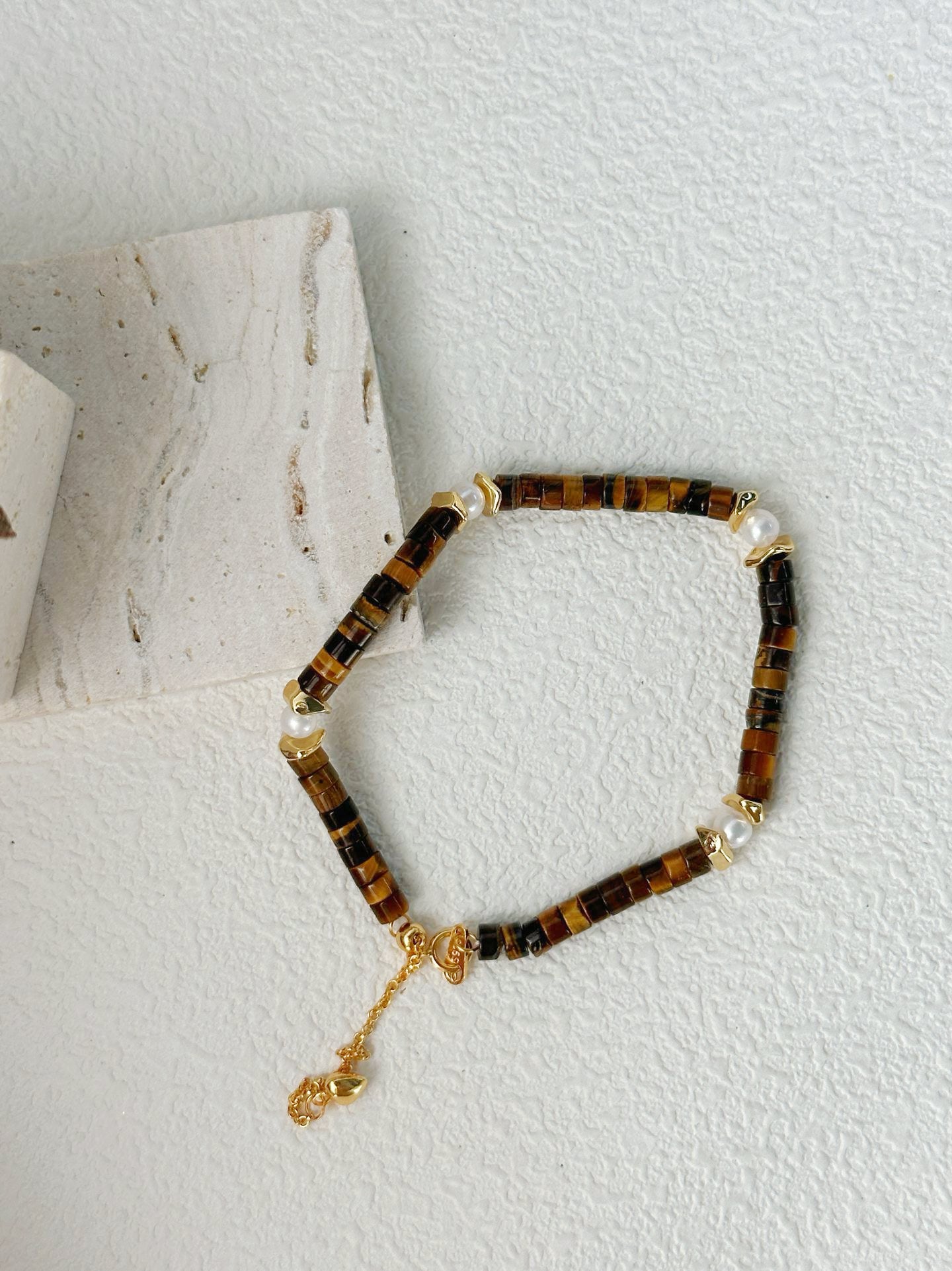 Caramel Tiger Eye & Pearl Bracelet
